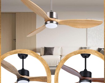 Solid Wood Ceiling Fans with Lights Remote Control,52 Inch Indoor Outdoor Ceiling Fan