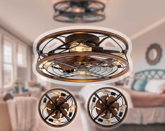 3 Speeds Low Profile Modern Enclosed Ceiling Fans  Caged Ceiling Fans With Lights, 20 in Bladeless Ceiling fan With Remote Control