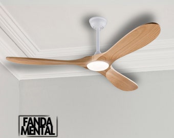 Modern Wooden Blades Ceiling Fans with Light Remote Control, Wood Ceiling Fans with 3 Blades