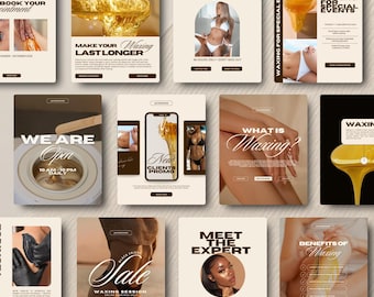 Waxing Instagram Post, Hair Removal, Wax Studio Social Media Pack: Canva Templates