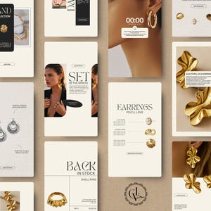 Modelos de posts para Instagram sobre joias de luxo, pacote permanente e editável para redes sociais no Canva. imagem 3