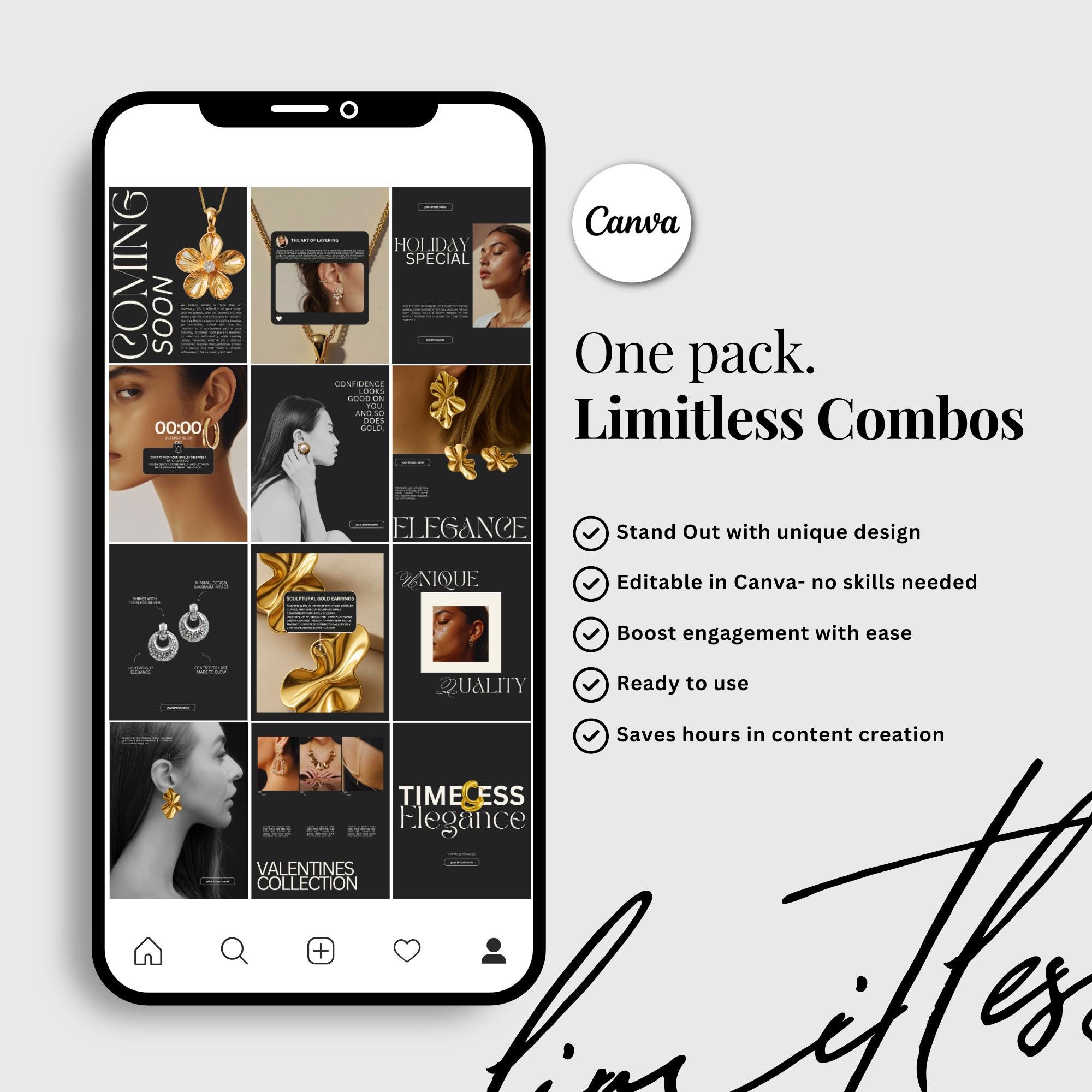 Jewelry Instagram Post Templates, Canva Editable Social Media (digital ...