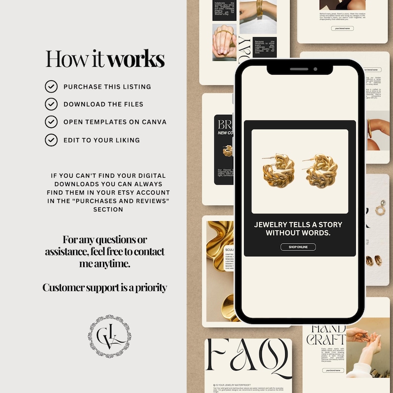Modelos de posts para Instagram sobre joias de luxo, pacote permanente e editável para redes sociais no Canva. imagem 9