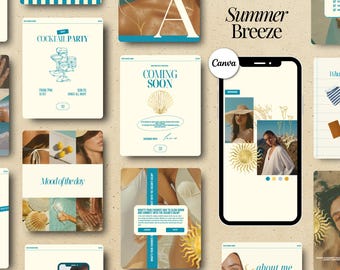 Plantillas de Canva para publicaciones de Instagram en la playa en verano, marca costera (descarga digital)