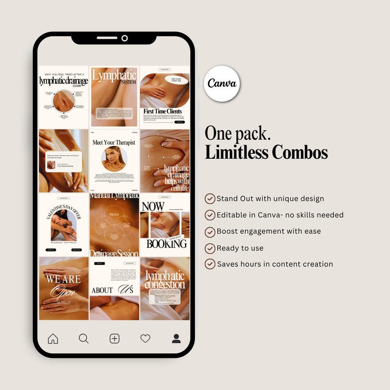 Lymphdrainage Massage Instagram Templates, Spa Social Media (Digitaler Download) Bild 2