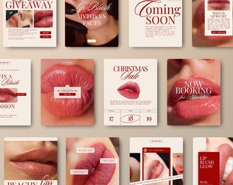Contenido para Instagram sobre rubor de labios, plantillas para Instagram sobre maquillaje permanente: descarga digital editable de Canva