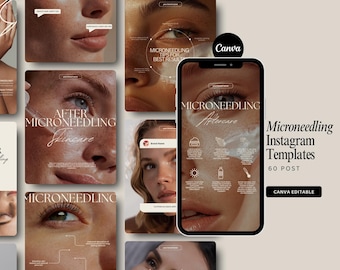 Microneedling Instagram Post, Esthetician Social Media Pack, Facial Treatment, Medspa, Skincare Posts: Canva Editable