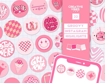 Groovy Pink Instagram Highlight Covers, Retro Story Icons (Digital Download)