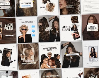 Hair Salon Instagram Post Templates for Hairstylists Social Media Luxury Hair Extension Canva Post Bundle