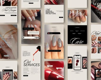 Plantillas de publicaciones de Instagram sobre tecnología de uñas, redes sociales Canva (descarga digital)