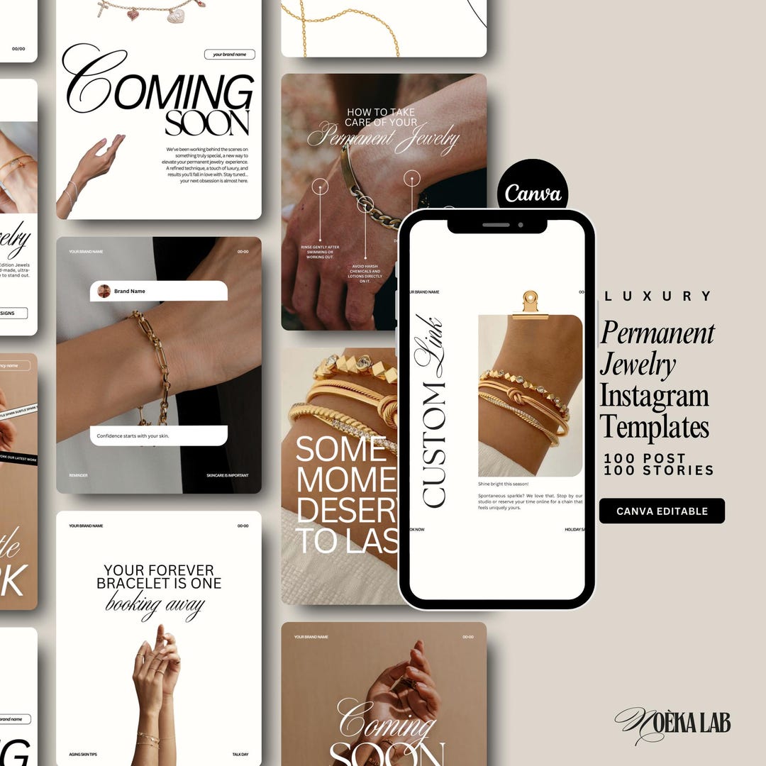 Permanent Jewelry Instagram Post Templates: Luxury Canva Editable Posts ...
