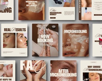 Microneedling Instagram Post Templates, Esthetician Social Media Pack, Facial Treatment, Medspa, Skincare: Canva Editable