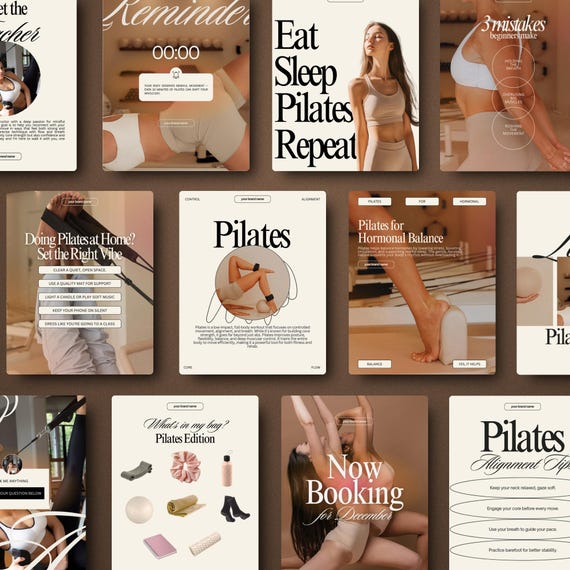 Pilates Instagram Templates, Pilates Social Media Pack: Digital Download Canva Editable