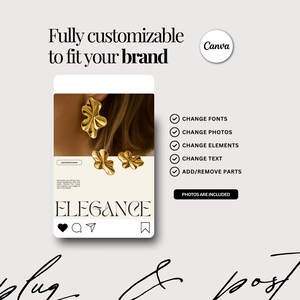 Modelos de posts para Instagram sobre joias de luxo, pacote permanente e editável para redes sociais no Canva. imagem 8