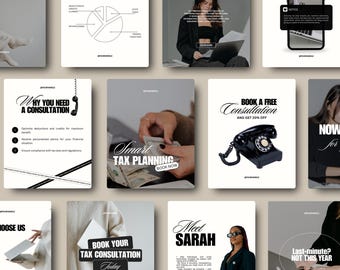 Plantillas de Instagram para preparación de impuestos, publicaciones de contabilidad en redes sociales, plantillas editables de Canva