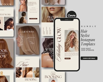 Plantillas de Instagram para peluquerías, publicación en redes sociales de estilistas de lujo en Canva editable, plantilla de estilista