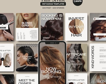 Plantillas de Instagram para peluqueros, publicación de lujo en redes sociales para peluqueros en Canva editable, plantilla para peluquería.