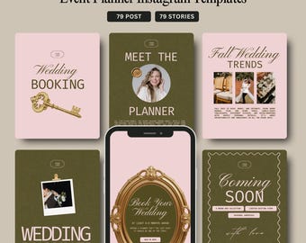 Plantillas de publicaciones de Instagram para organizadores de bodas, paquete de redes sociales para organizadores de eventos editable en Canva (descarga digital)