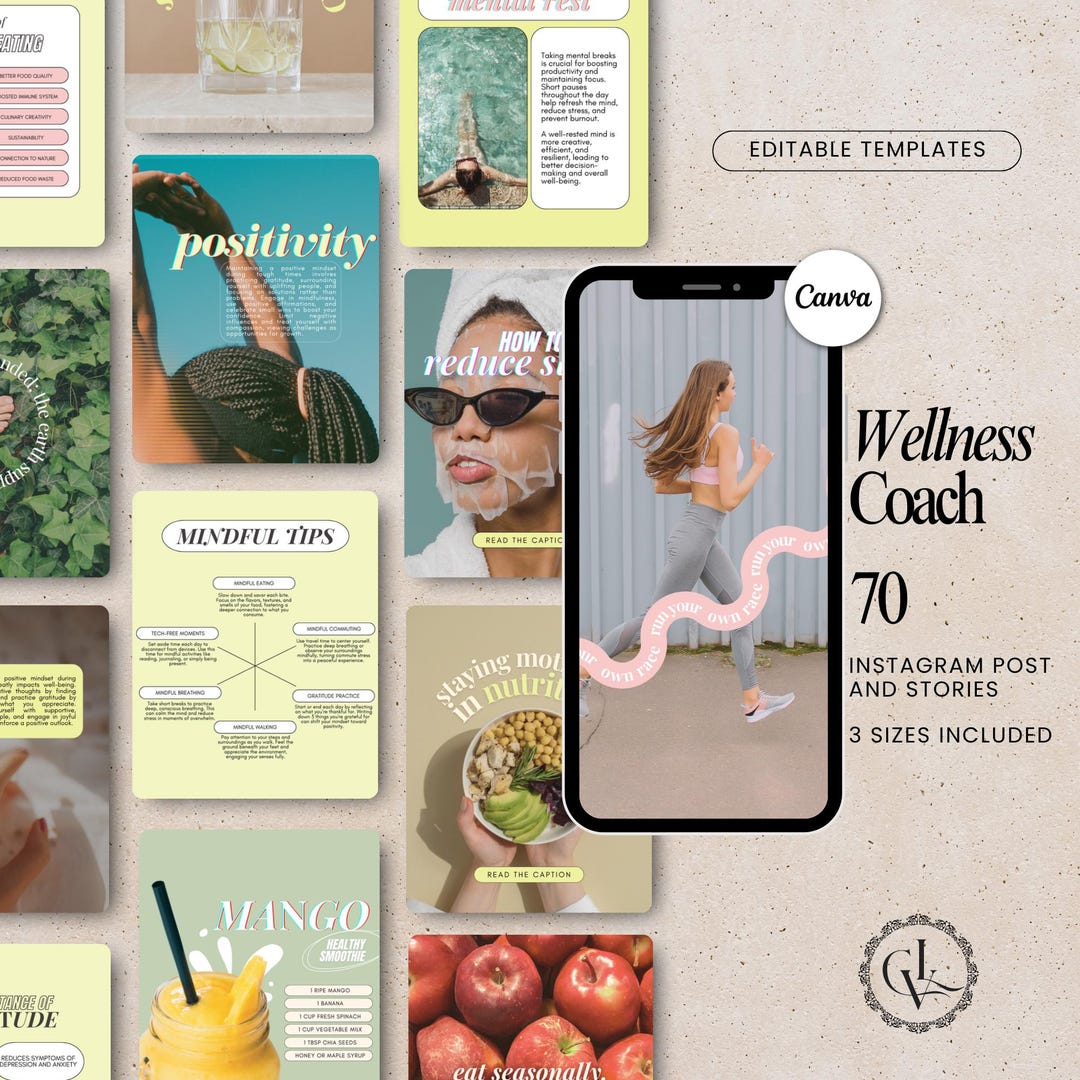 Wellness Coach Instagram Templates: 70 Posts & Stories (canva) - Etsy
