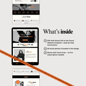K&ouml;nnte beinhalten: Eine digitale Marketing-Website-Vorlage, die auf einem Tablet und zwei weiteren Bildschirmen angezeigt wird. Der Text lautet "Helping You Build Bold, Profitable Brands" und "What's inside" mit Aufz&auml;hlungspunkten, die die Funktionen der Vorlage beschreiben.