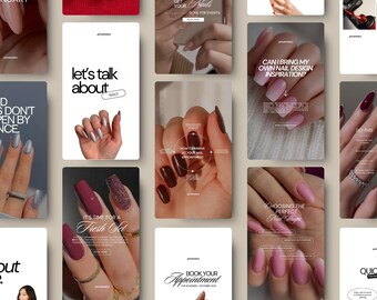 Plantillas de historias de Instagram para técnicos de uñas, historias para redes sociales de técnicos de uñas, portadas de reels para artistas de uñas