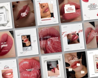 Lip Blush PMU Instagram Templates, Cosmetic Tattoo Studio Canva Posts