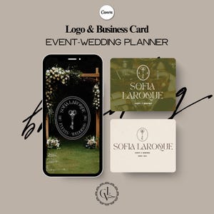 May include: A mockup of a business card, logo, and phone screen for an event and wedding planner. The logo features a key design. The business card and phone screen display the name "SOFIA LAROQUE" and the text "EVENTS & WEDDINGS".