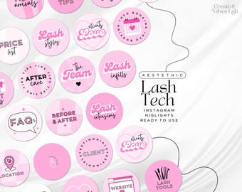 Lash Tech Instagram Story Highlights - Icone retrò rosa (download digitale)