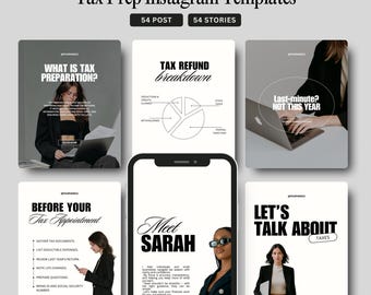 Plantillas de Instagram para preparación de impuestos, publicaciones de contabilidad en redes sociales, plantillas editables de Canva
