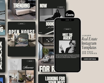 Plantillas de Instagram para inmobiliarias, paquete de redes sociales para agentes inmobiliarios: Canva editable, descarga digital