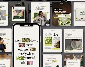 Wellness Coach Instagram Vorlagen Post Social Media Coaching: 55 bearbeitbare Canva-Vorlagen, digitaler Download
