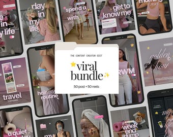 Viral Instagram Templates Bundle for Content Creator, UGC Social Media Post, Viral Reels Canva Editable