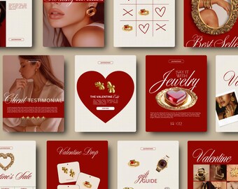 Publicación de Instagram de joyería, plantillas de Instagram para San Valentín, paquete de redes sociales editable en Canva