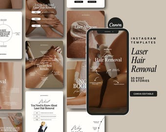 Plantillas de Instagram para depilación láser, plantillas de redes sociales para salones de belleza: Canva editable