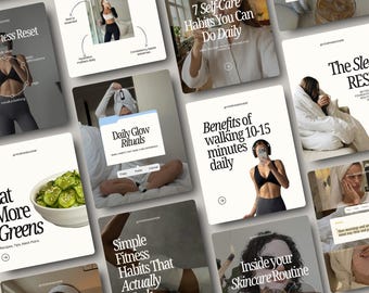 Wellness Instagram Templates, Health Coach Social Media, Self Care, Nutrition Posts: Editorial Canva Templates