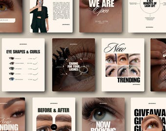 Lash Tech Instagram Post Templates, Lash Tech Social Media, Canva Editable (75 Posts & Stories)