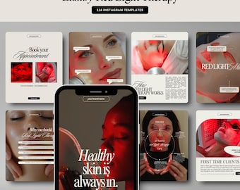 Rotlichttherapie Instagram Vorlagen, LED Gesichtsbehandlung Social Media Posts, Kosmetikerin: Canva Editable