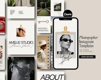 Plantillas de Instagram para fotógrafos, publicaciones de Instagram sobre fotografía: Redes sociales editoriales para estudios fotográficos (Canva editable)