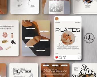 Pilates Instagram Templates Post & Stories: Social Media Pack Canva Editable