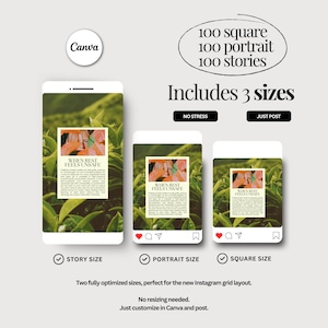 May include: An advertisement for Canva featuring three phone-shaped mockups displaying a design with text "WHEN REST FEELS UNSAFE" over a green background. The ad highlights three sizes: story, portrait, and square.