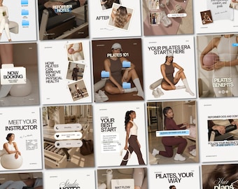 Pilates Instagram Templates for Pilates Studios, Reformer Instructors, Wellness Coaches & Fitness Coach Canva Editable