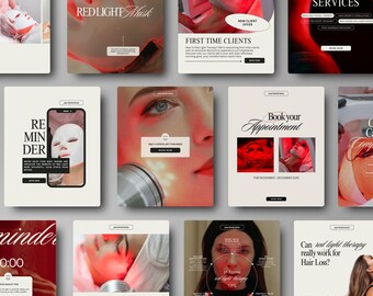 Rotlichttherapie Instagram Vorlagen, LED Licht Gesichts Social Media Post, Hautpflege, Schönheitsambulanz