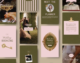 Plantillas de publicaciones de Instagram para organizadores de bodas, paquete de redes sociales para organizadores de eventos editable en Canva (descarga digital)