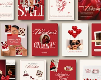 Plantillas de Instagram para San Valentín, publicaciones navideñas para redes sociales, plantillas editoriales para Instagram, plantillas editables de Canva