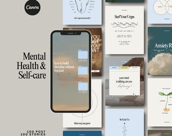 Plantillas de Instagram sobre salud mental, publicaciones de Instagram sobre bienestar: contenido de redes sociales para terapeutas en Canva, publicaciones de Instagram sobre autocuidado.
