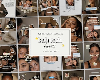 Lash Tech Instagram Templates Bundle 400 Posts for Eyelash Artists, Lash Lift, Lash Extensions