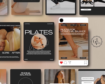 Pilates Instagram Post Templates, Wellness Canva Posts