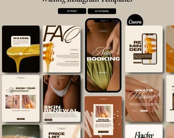 Waxing Instagram Post Templates, Esthetician, Beauty Salon, Wax Studio Social Media Pack: Canva Templates