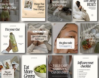 Self Care Instagram Templates, Health Social Media, Wellness Coach: Editorial Canva Templates