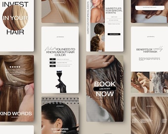 Plantillas de Instagram para peluqueros, publicación de lujo en redes sociales para peluqueros en Canva editable, plantilla para peluquería.